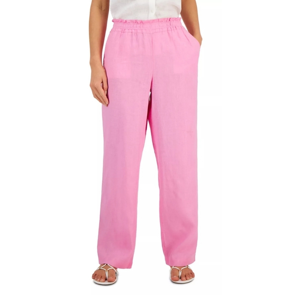 Charter Club 100% Linen Pull-On Pants Bubble Bath Pink